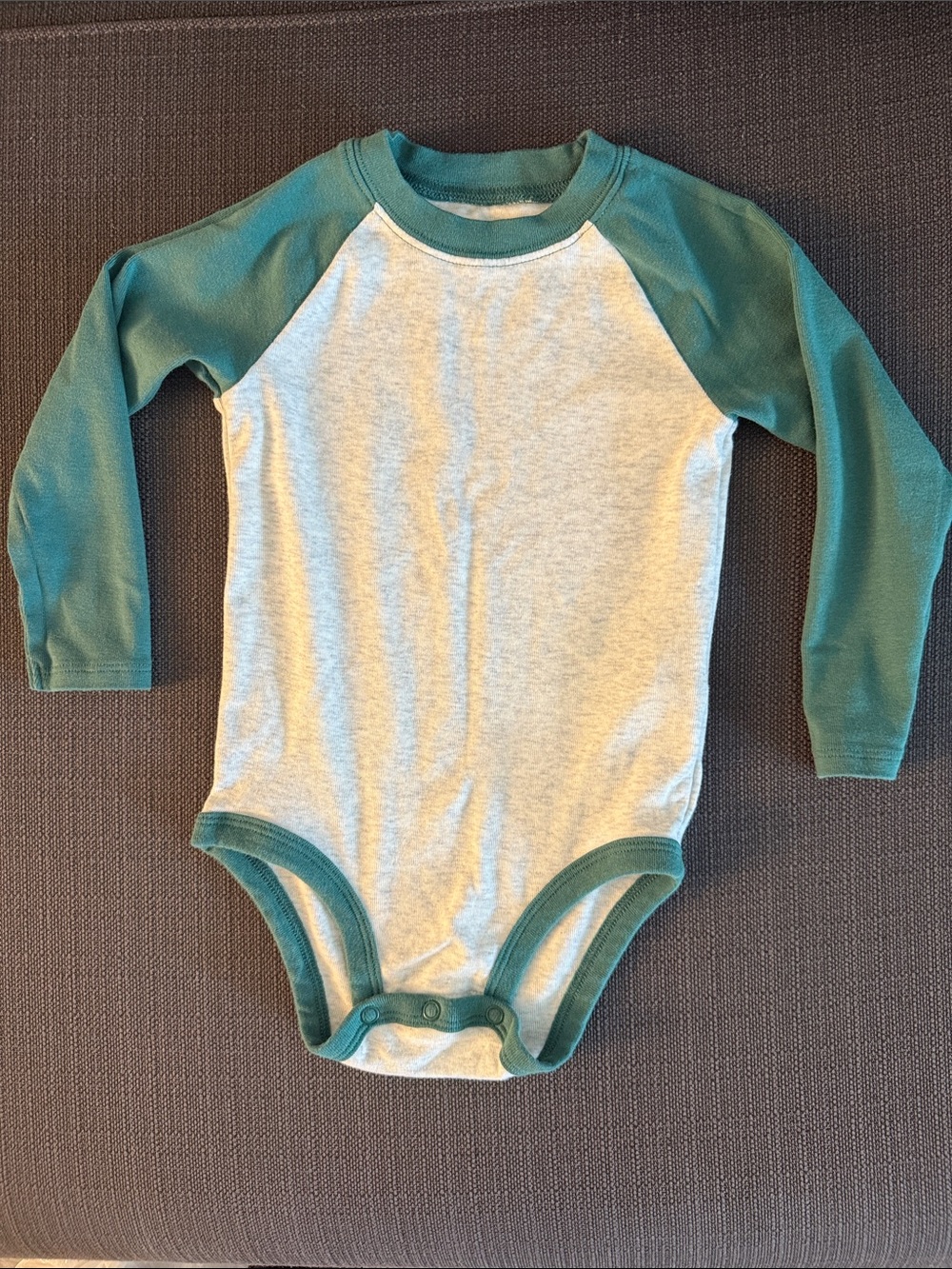 Carter's Gray Body with Teal Green Raglan Long-Sleeve One-Piece